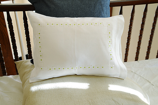 Hemstitch baby pillowcase, green color polka dots, 2 cases - Click Image to Close